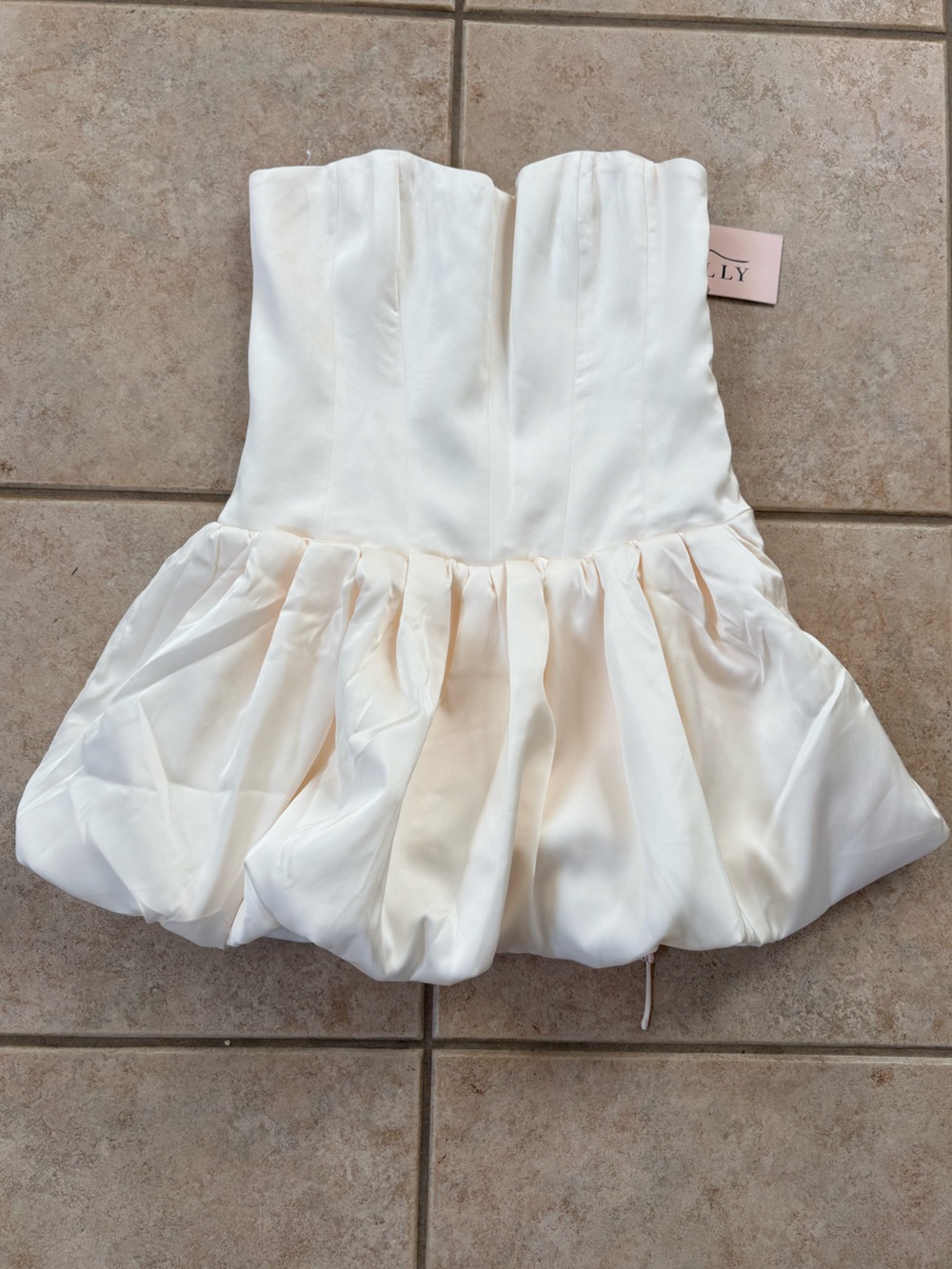 Oh Polly Fabiola Lace-Up Bubble Hem Corset Mini Dress in Ivory‎